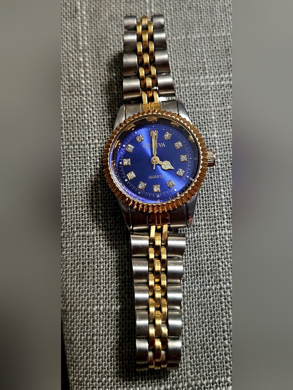 Womens Geneva Wrist Watch Midnight blue/gold/silver in color